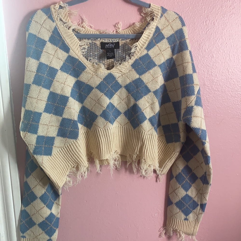 Just Polly Frayed VNeck Sweater